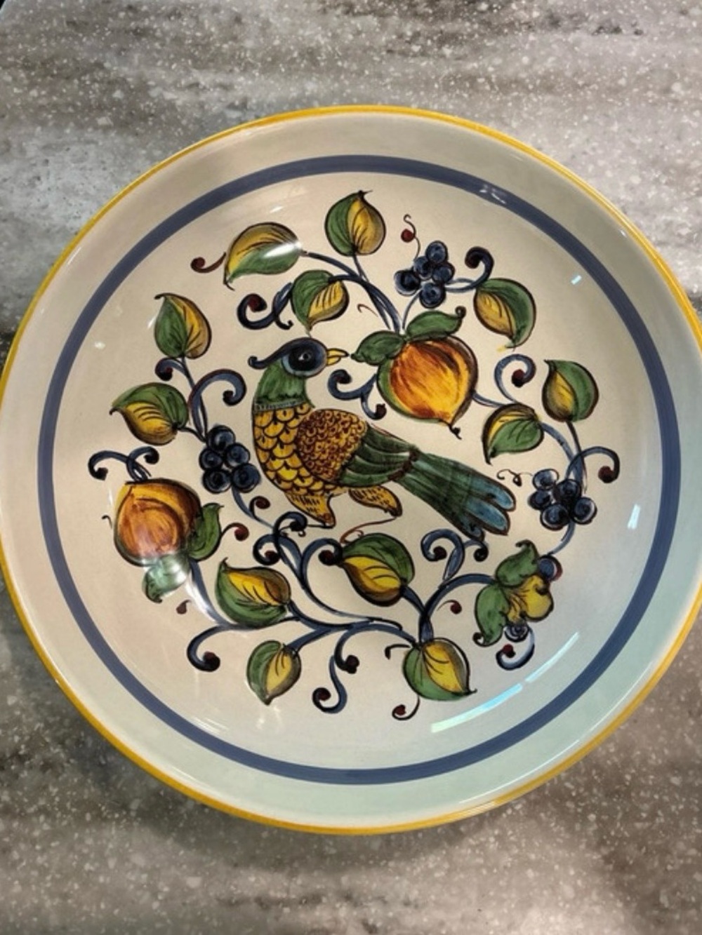 Ceramica Nova Deruta Italy Round Ceramic Bowl Bird & Fruit Pattern 11”